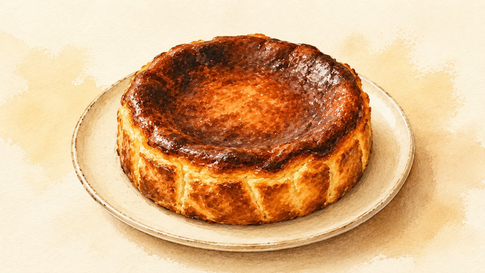 A beautifully caramelized Basque burnt cheesecake, showcasing its dark top and creamy interior.