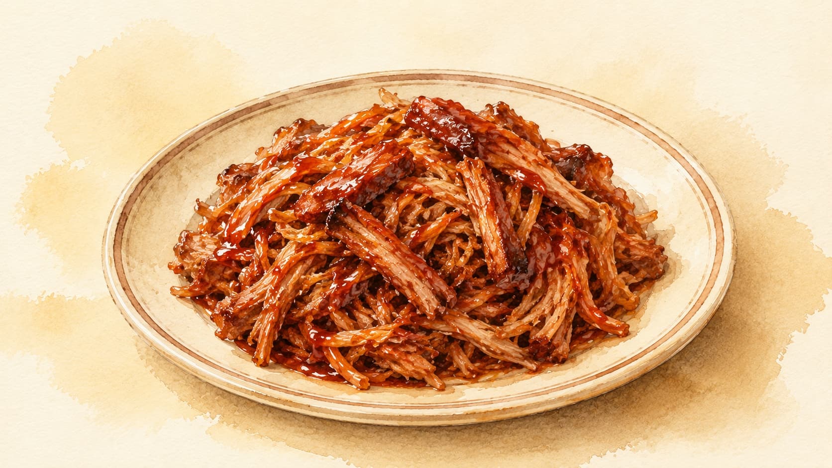 Tender pulled pork served with BBQ sauce and garnished with coleslaw.