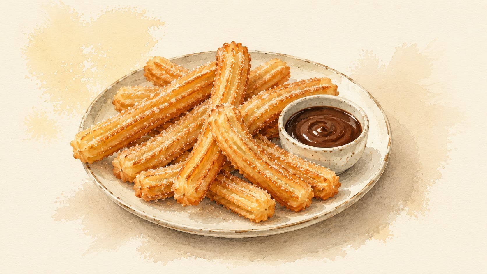 Golden-brown churros dusted with sugar, served in a rustic bowl.