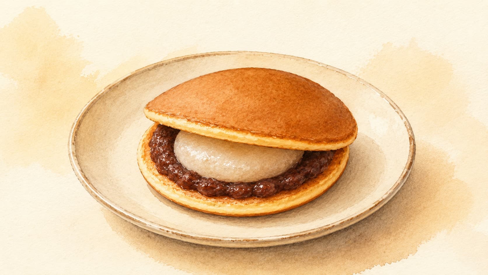 Fluffy dorayaki pancakes filled with red bean paste stacked neatly.