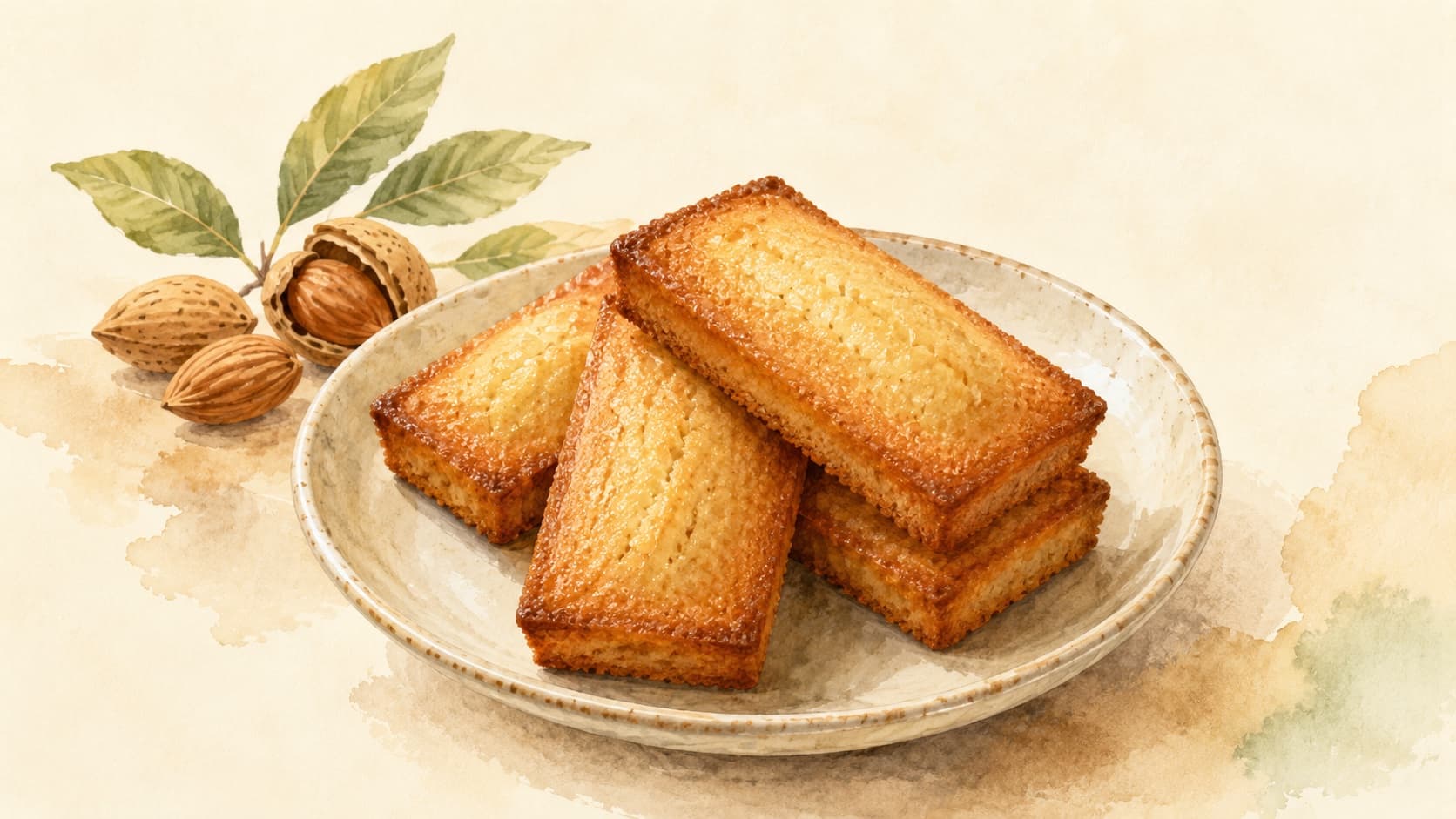 A beautifully arranged platter of golden financiers showcasing their delicate texture and rich color.