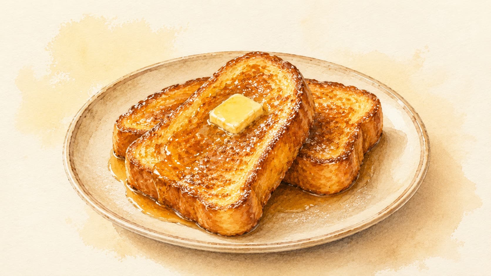 Golden brown slices of French toast topped with fresh berries and syrup.