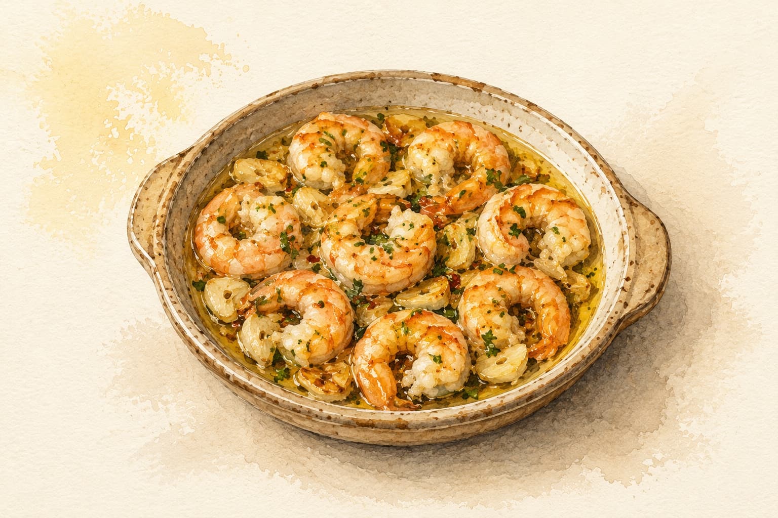 A vibrant dish of shrimp sautéed with garlic and chili.
