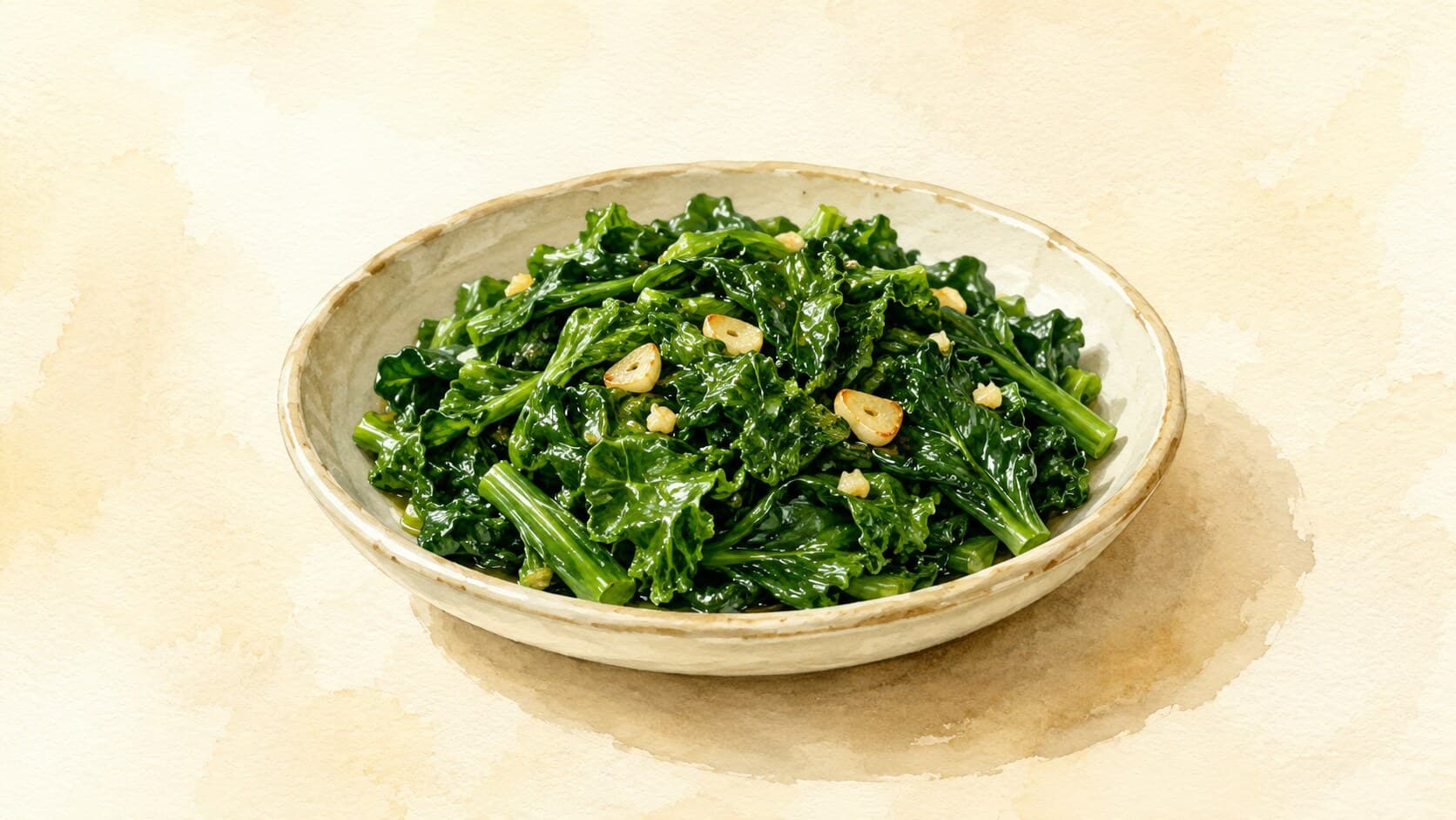 A colorful serving of sautéed garlic greens presented elegantly on a plate.