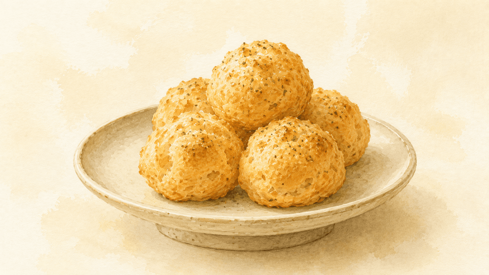 A plate of golden gougères — small round choux puffs, irregular on top, lightly cracked and golden