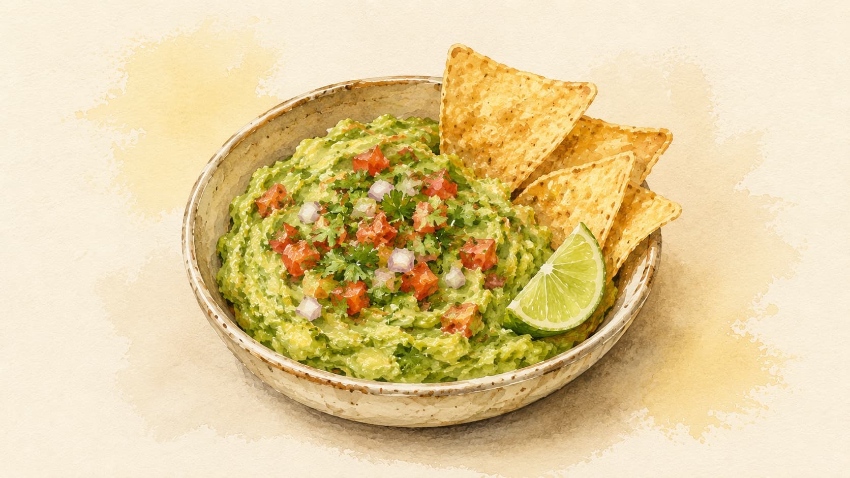 A vibrant green guacamole served in a rustic bowl.
