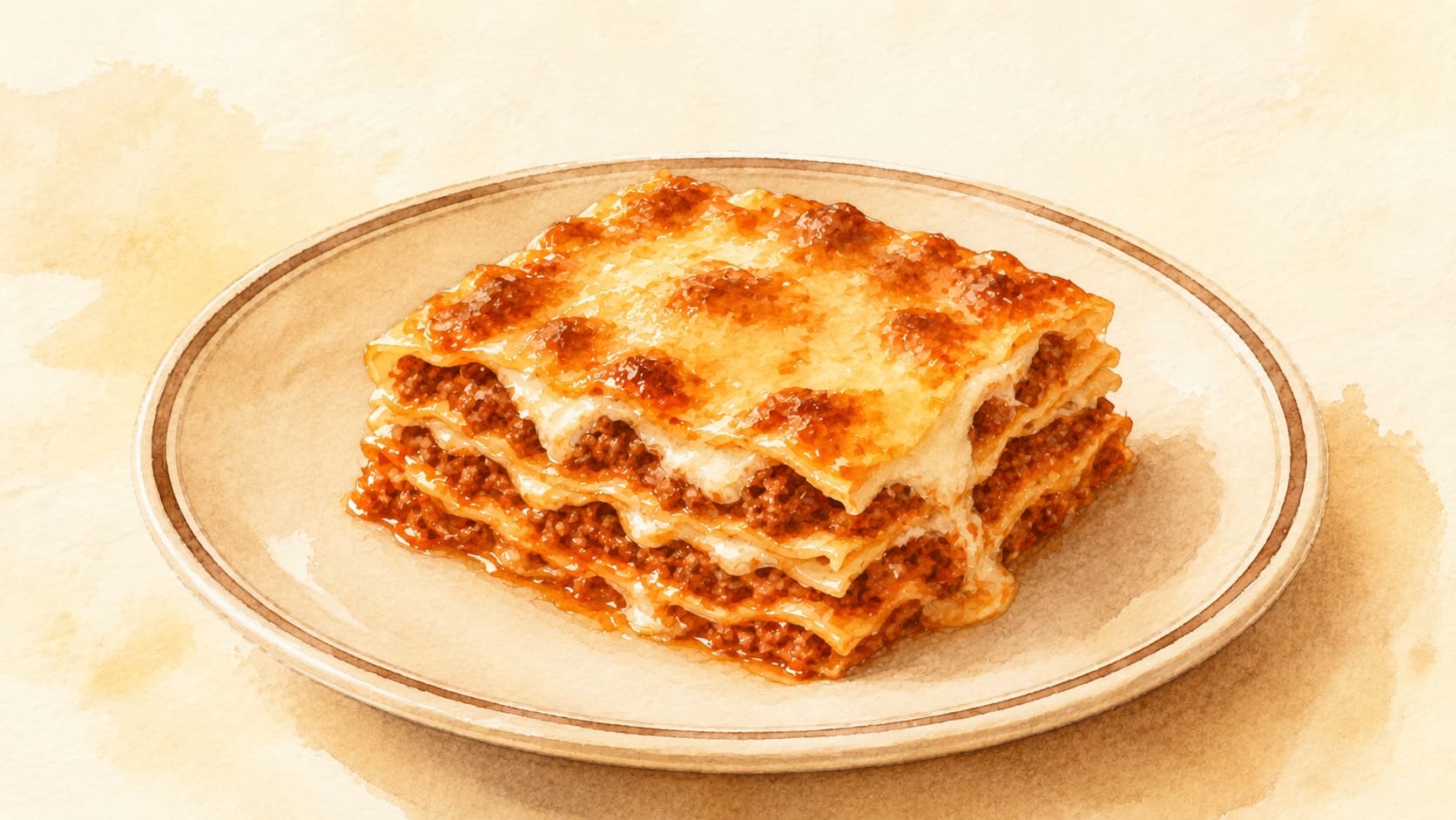 A beautifully layered lasagna with melted cheese and rich meat sauce.