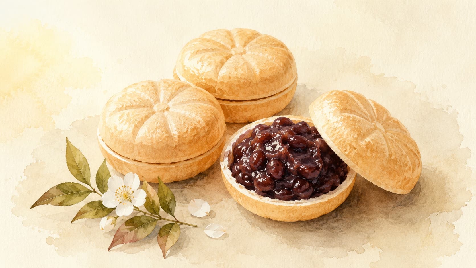 Crisp wafers sandwiching glistening red bean paste.