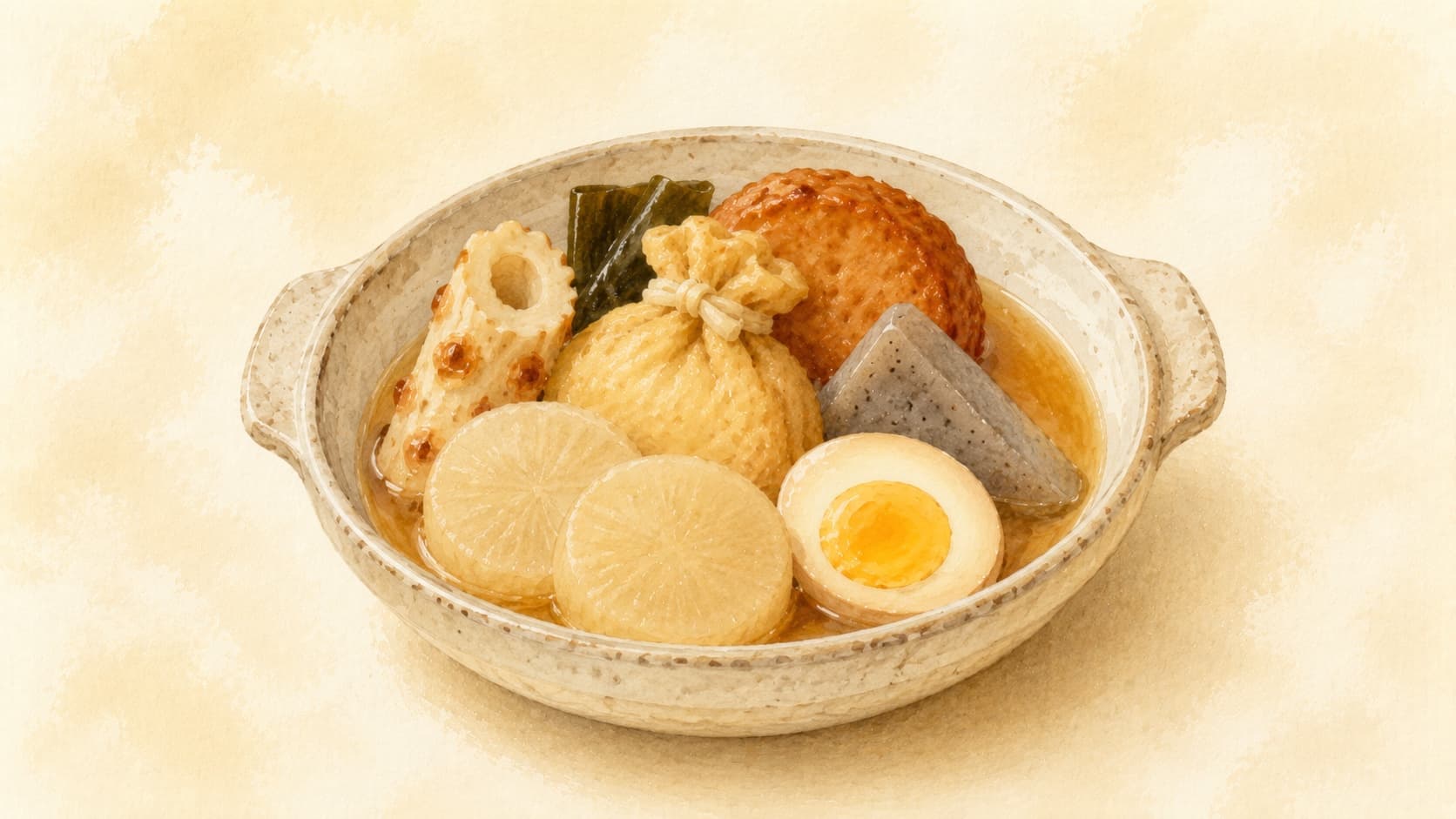 A warm bowl of oden featuring various ingredients in a savory broth.