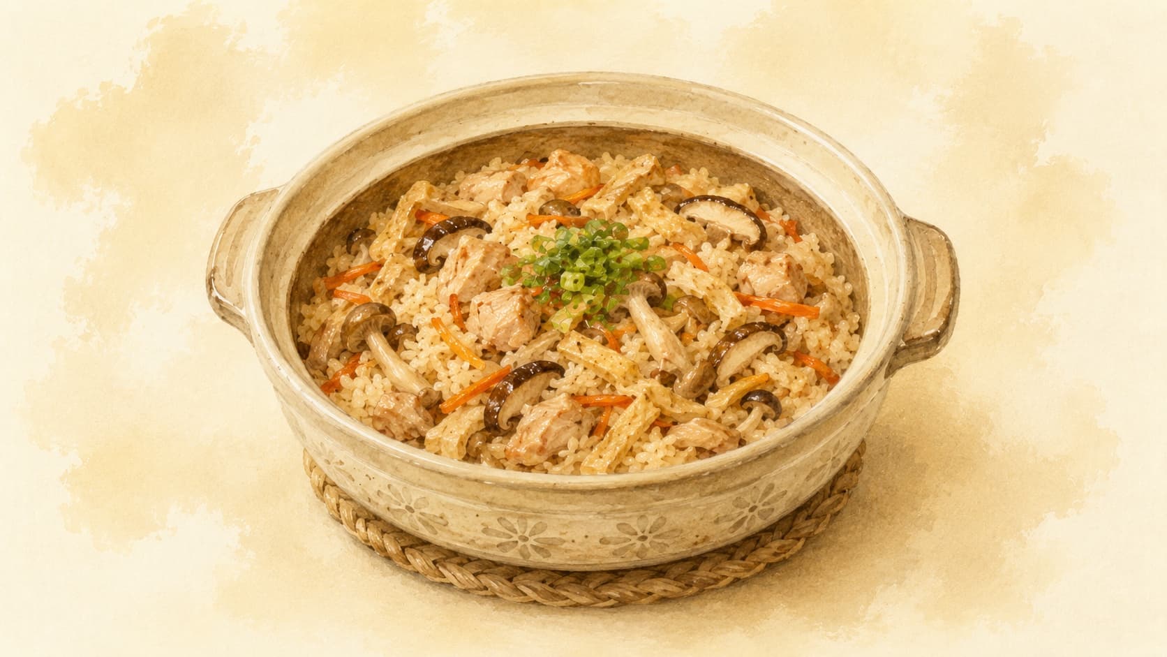 Fluffy rice mixed with colorful vegetables and protein.