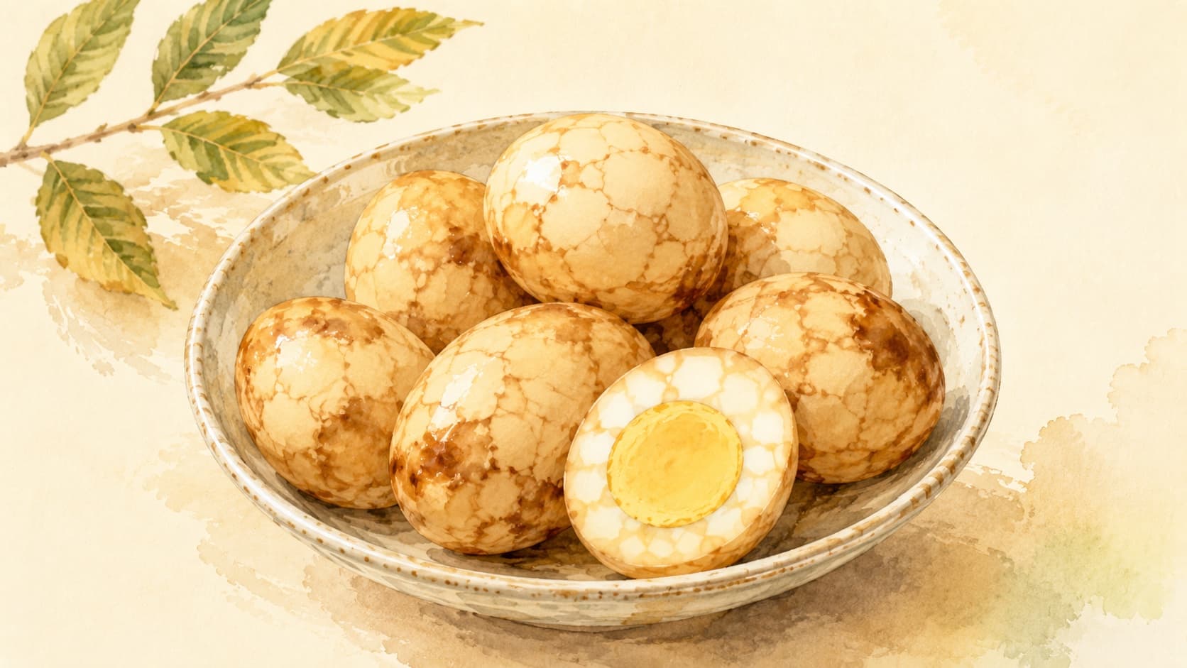 A beautifully arranged plate of Chinese Tea Eggs, showcasing their marbled texture and rich color.
